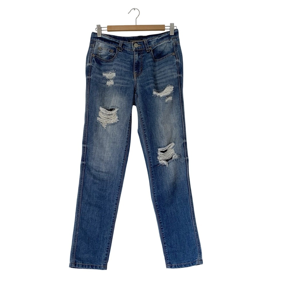 Aeropostale Boyfriend Jeans Womens 0‎ Blue Distressed Denim Grunge Y2K Indie
